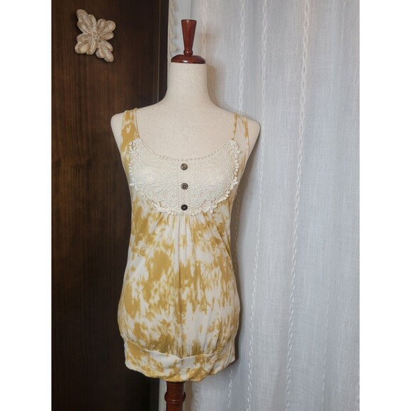 i ner Tied Dyed Tank Long Lace‎ Crochet Front with Wooden Buttons Large - Picture 6 of 7